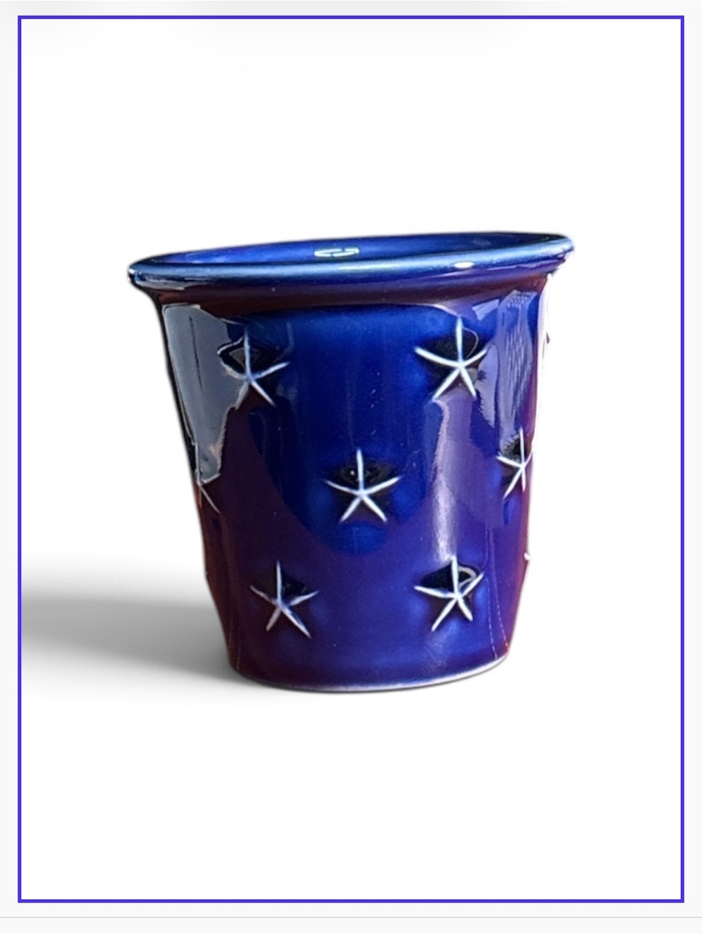 ✔️Longaberger Pottery Cobalt Blue Proudly American Star Votive Candle Holder VTG